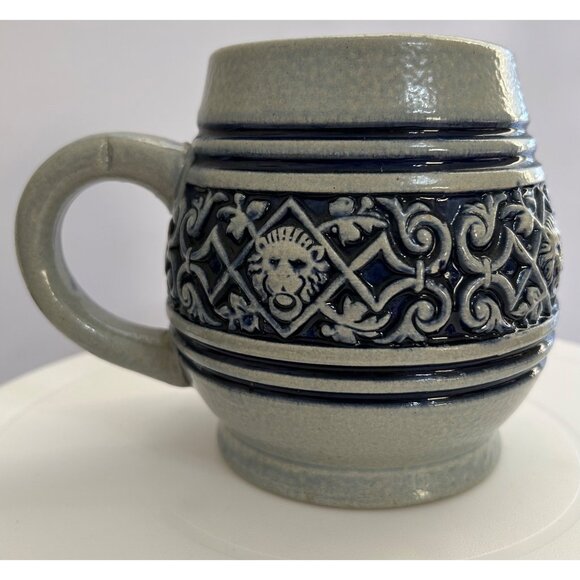 Vintage German Beer Stein Mug Lion Motif Blue / Gray Glaze Original King 620/3 - Picture 3 of 6